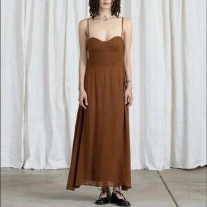 Ali Golden Dress Brown Fitted Bodice  Georgette Midi Medium